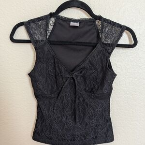 Whimsygoth Unconventional Lace Black Babygirl Crop Top Size XS Romantic